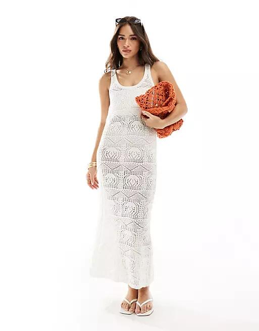 ONLY open knit maxi dress in white Cover