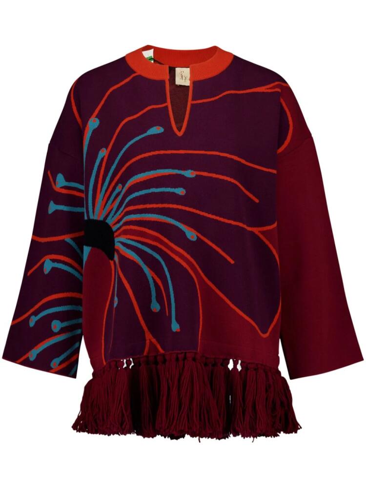 PAULA fringe-detail jacquard sweater - Red Cover