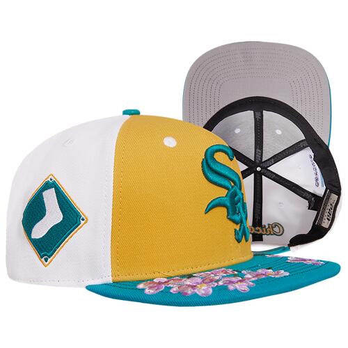 Pro Standard White Sox State Flower Brim Wool Snapback - Adult Yellow/White/Teal Cover