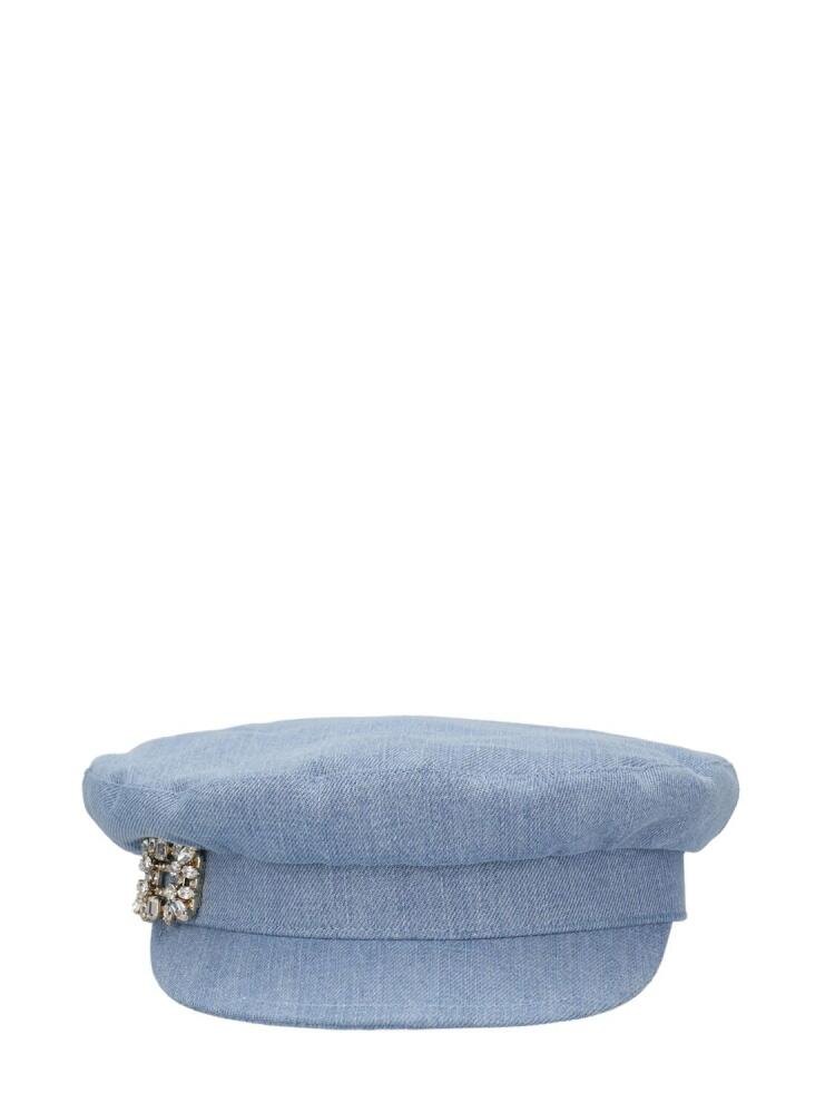 ROGER VIVIER Rv Crystal Broach Denim Sailor Cap Cover