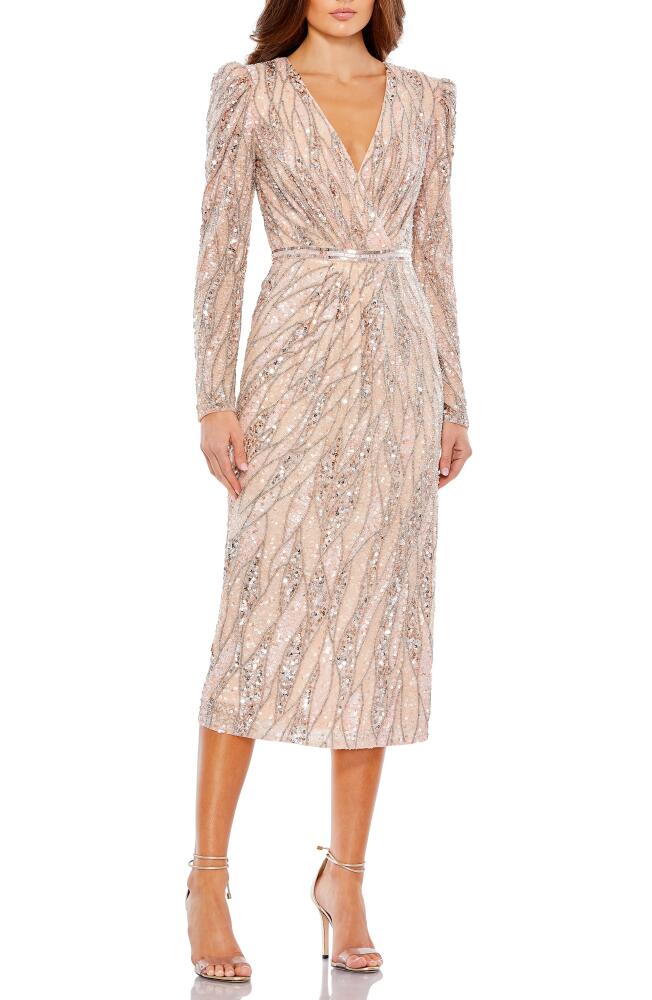 Mac Duggal Shatter Sequin Long Sleeve Sheath Cocktail Dress in Rose Gold Cover