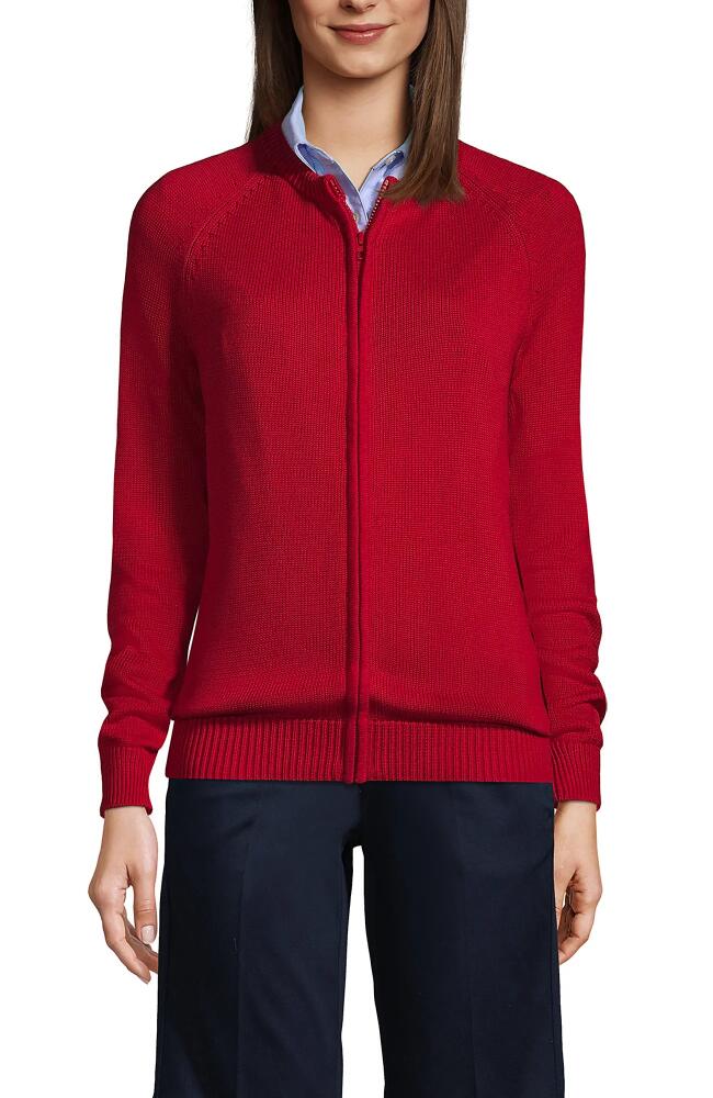 Lands' End School Uniform Cotton Modal Zip-front Cardigan Sweater in Red Cover