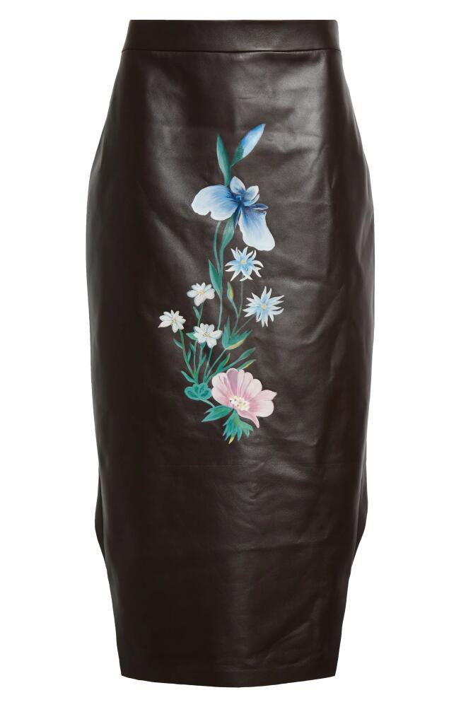 Givenchy Floral Motif Low-High Leather Skirt in Dark Brown Cover