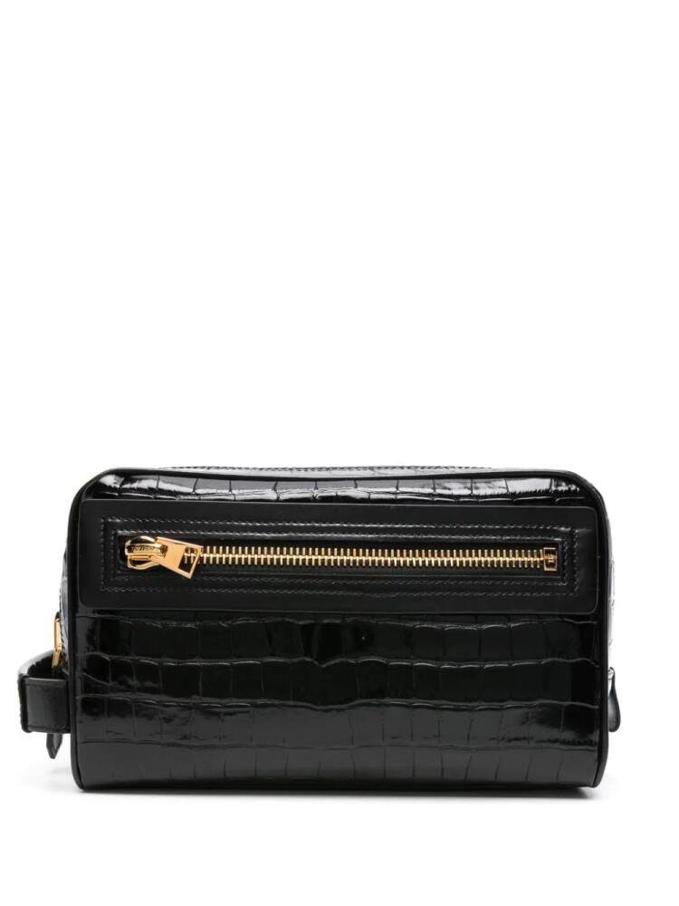 TOM FORD crocodile-effect leather wash bag - Black Cover