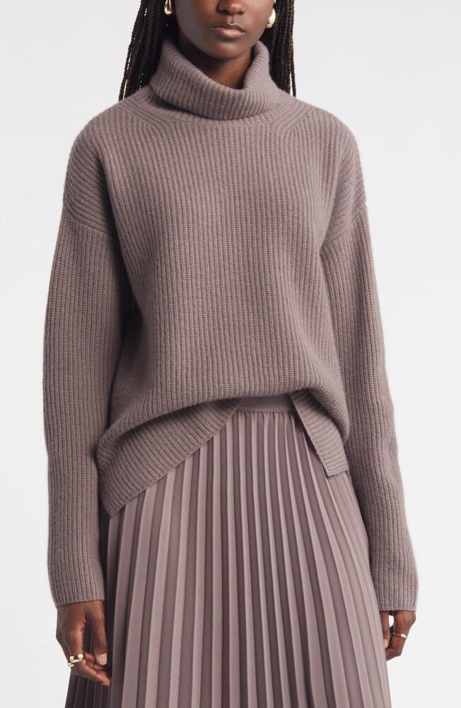 Nordstrom Wool & Cashmere Rib Turtleneck Sweater in Grey Plum Cover