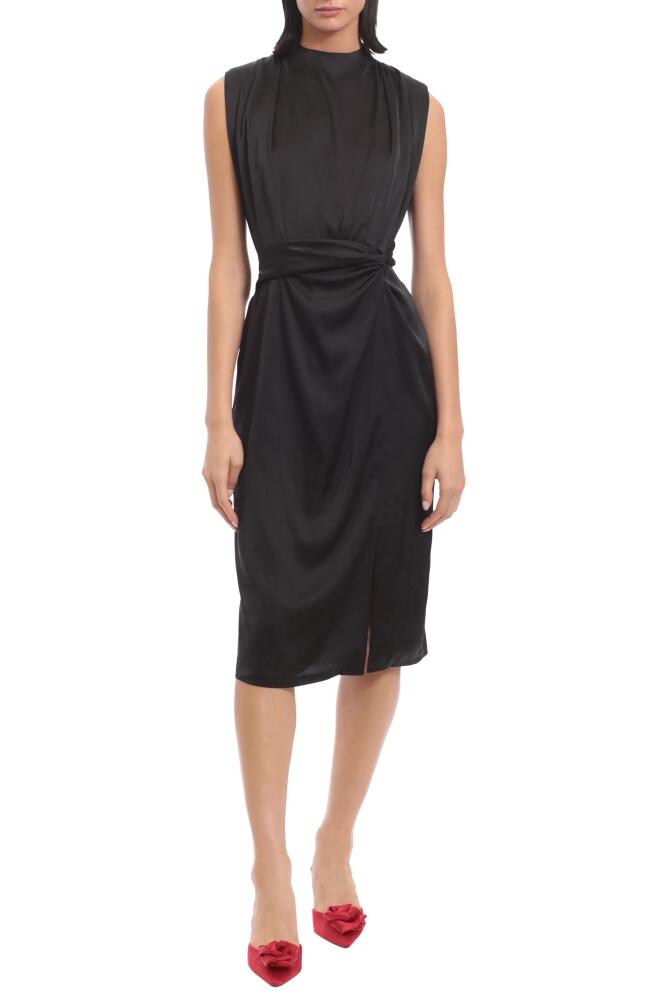 DONNA MORGAN FOR MAGGY Gathered Sleeveless Satin Cocktail Dress in Black Cover