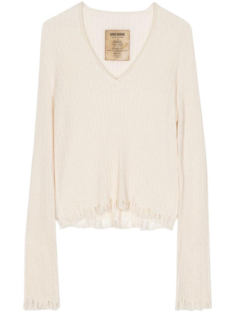 Uma Wang distressed-efffect v-neck jumper - Neutrals Cover