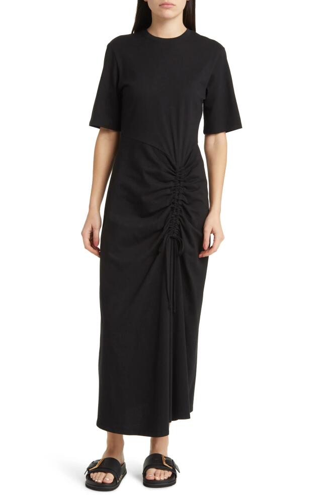 FRAME Ruched Organic Cotton Maxi Dress in Black Cover