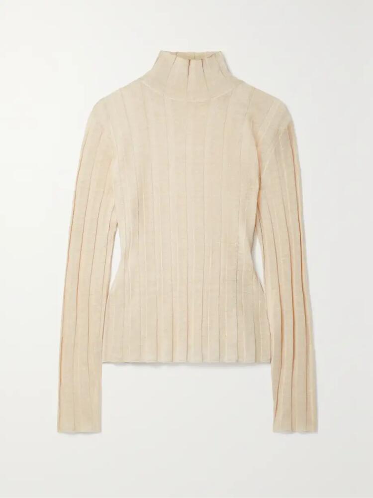 The Row - Daxy Ribbed Linen And Silk-blend Turtleneck Top - Cream Cover