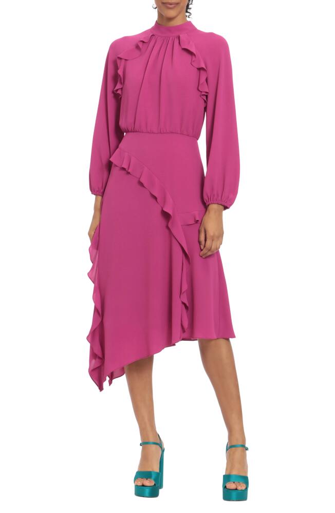 DONNA MORGAN FOR MAGGY Ruffle Long Sleeve Midi Dress in Fuschia Cover