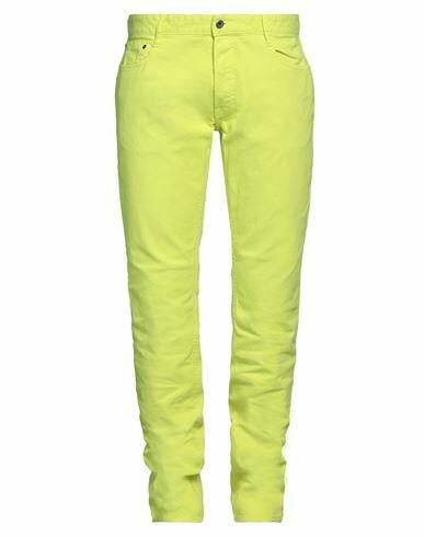 Just Cavalli Man Jeans Acid green Cotton, Elastane, Bovine leather Cover