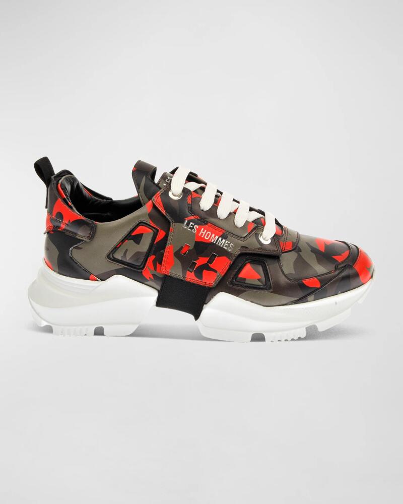 Les Hommes Men's Chunky Sole Camouflage Leather Low-Top Sneakers Cover