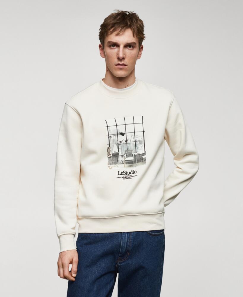 Mango Men's Printed Picture Sweatshirt - Ecru Cover