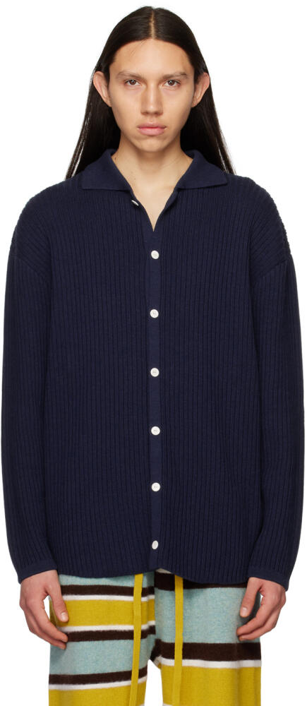 The Elder Statesman Navy Blanket Stitched Shirt Cover