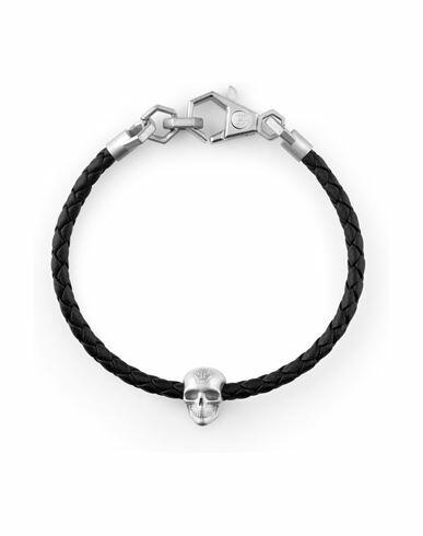 Philipp Plein Linked Leather Bracelet Man Bracelet Silver Calfskin Cover