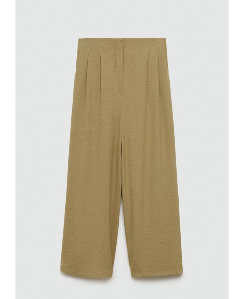 Mango Women's Textured Wideleg Pants - Khaki Cover