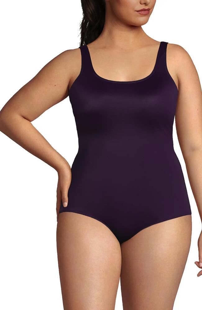 Lands' End Plus Size Chlorine Resistant Soft Cup Tugless Sporty One Piece Swimsuit in Blackberry Cover