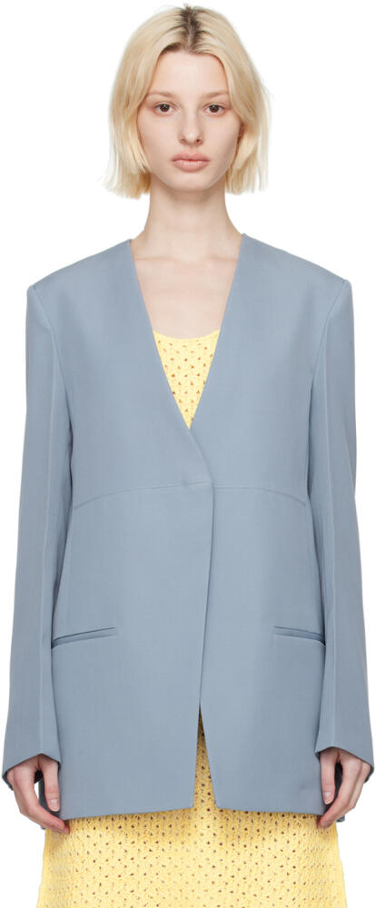 Jil Sander Blue Collarless Blazer Cover