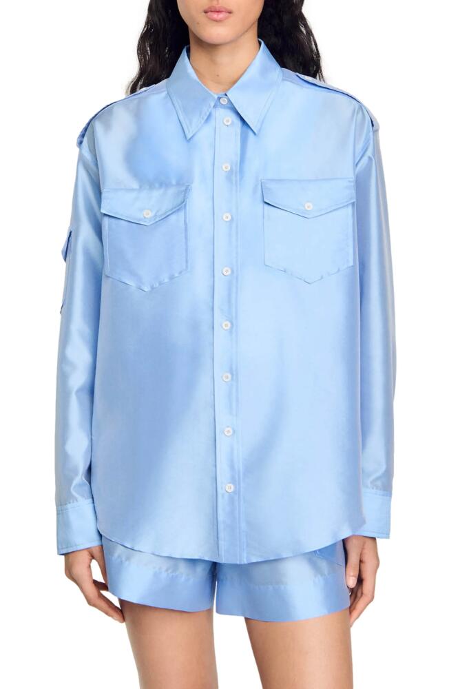 SANDRO Loose-fit satin shirt in Sky Blue Cover