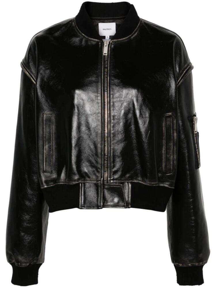 Halfboy cropped leather bomber jacket - Black Cover