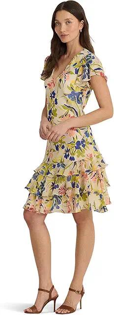 Lauren Ralph Lauren Floral Georgette Drop-Waist Dress (Cream/Blue Multi) Women's Dress Cover