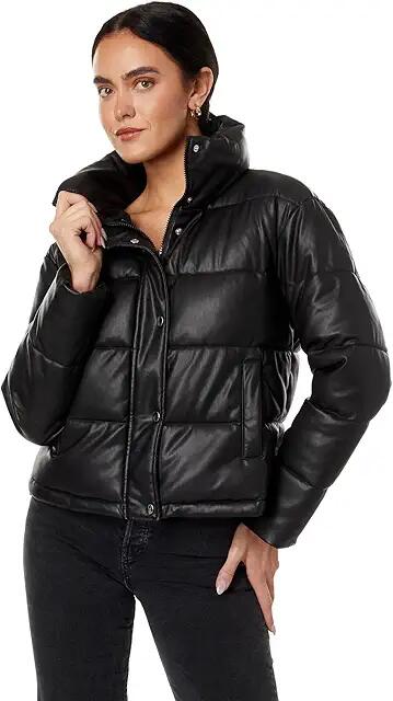 Avec Les Filles Faux-Ever Leather Cropped Puffer (Black) Women's Clothing Cover