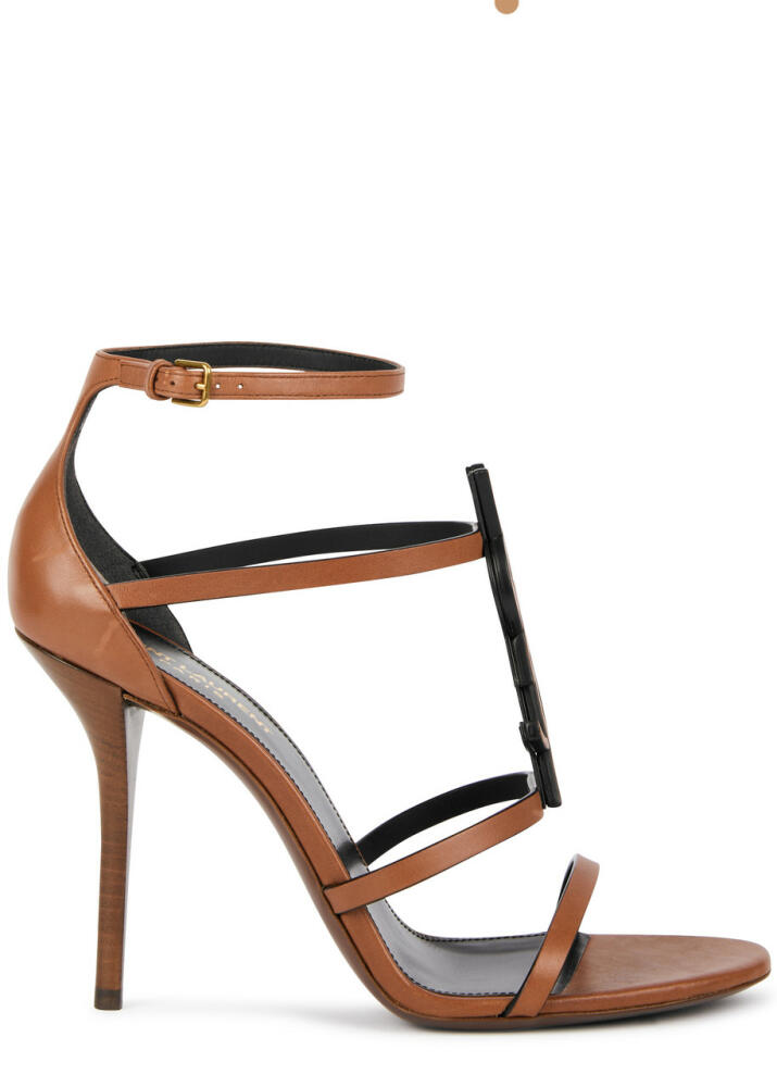 Saint Laurent Cassandra 100 Leather Sandals - Tan Cover