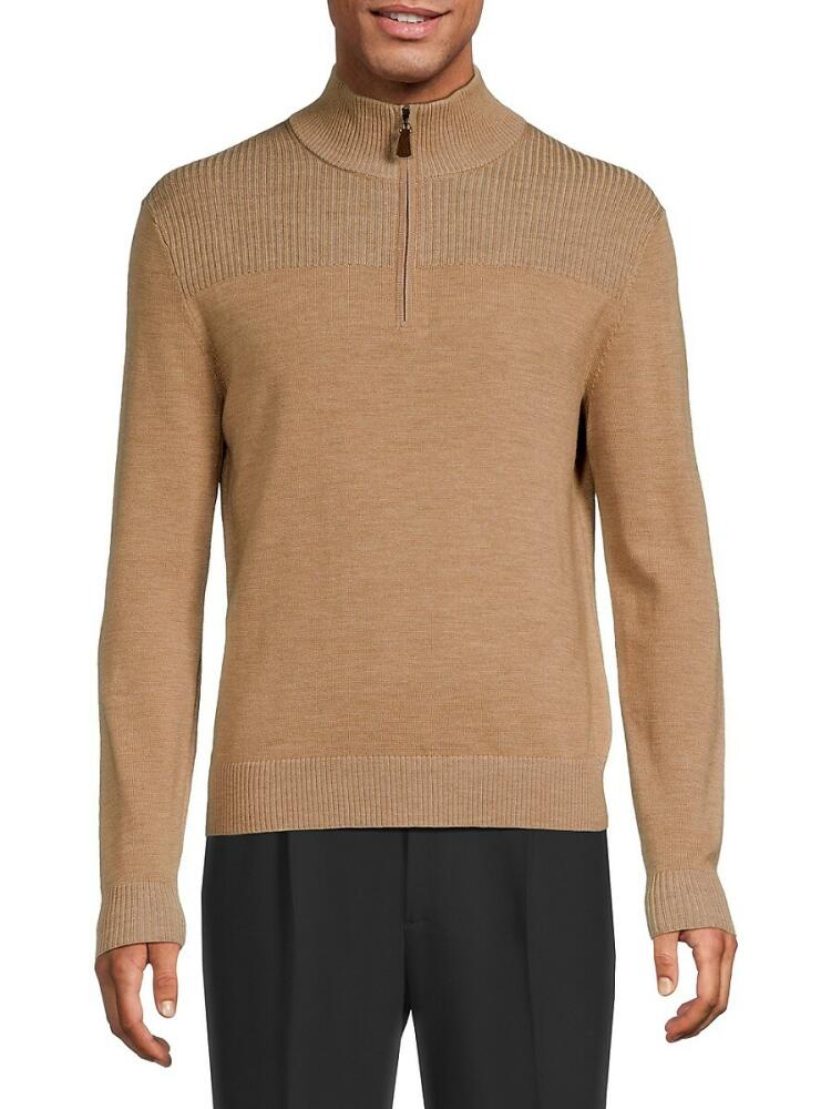 Bruno Magli Men's Classic Fit Merino Wool Quarter Zip Sweater - Camel Cover