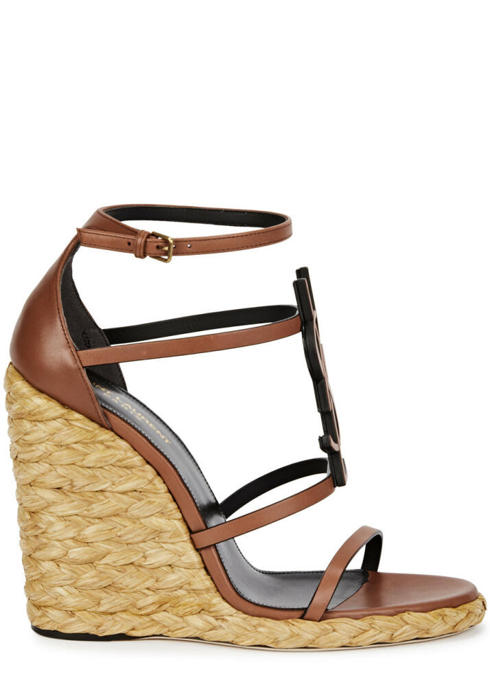 Saint Laurent Cassandra 100 Leather Wedge Espadrilles - Tan Cover