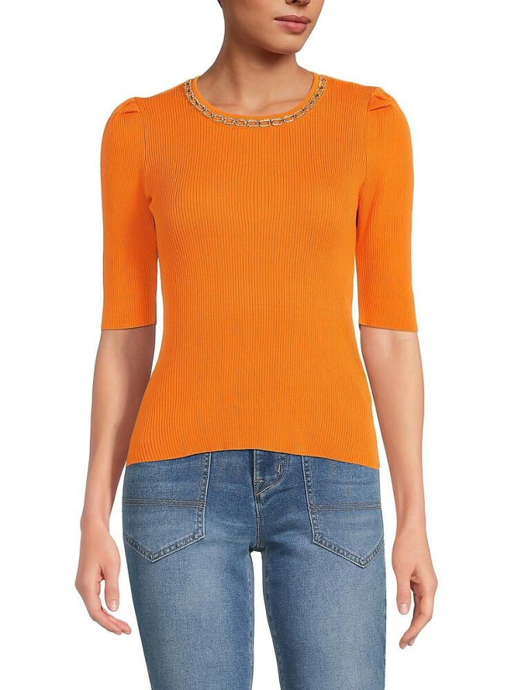 NANETTE nanette lepore Women's Jewelneck Ribbed Sweater - Apricot Cover