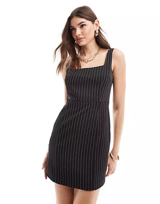 Extro & Vert tailored ultra mini dress in black pinstripe Cover