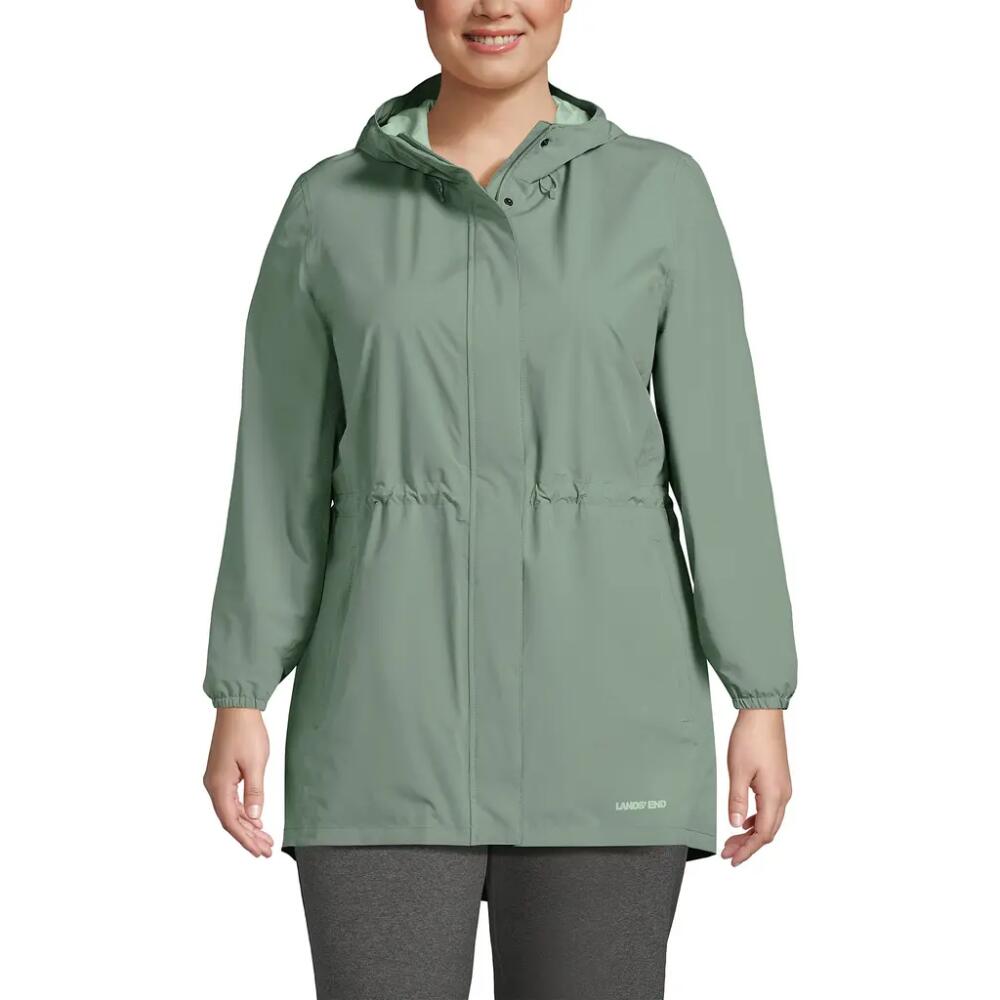 Lands' End Plus Size Waterproof Hooded Packable Raincoat in Lily Pad Green Cover