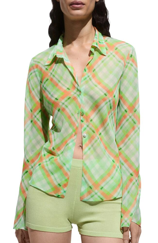 MANGO Check Button-Up Shirt in Green Cover