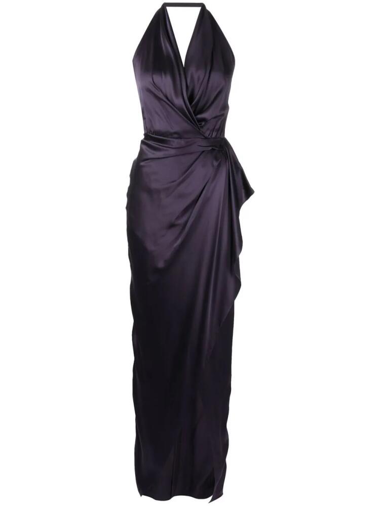 Michelle Mason satin backless halter-neck gown - Purple Cover