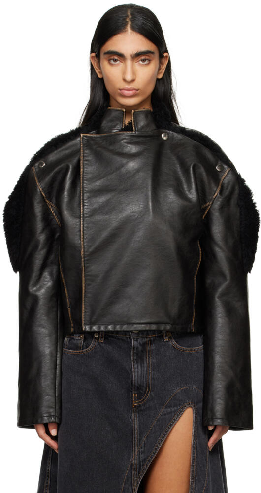 Y/Project Brown Collapsed Shoulder Faux-Leather Jacket Cover