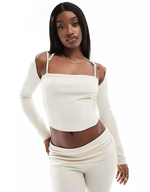 SIMMI bolero corset fine knit top in cream - part of a set-Neutral Cover