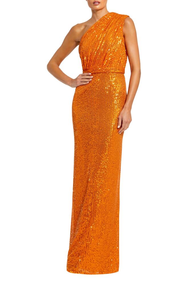 Mac Duggal Sequin One-Shoulder Column Gown in Orange Cover