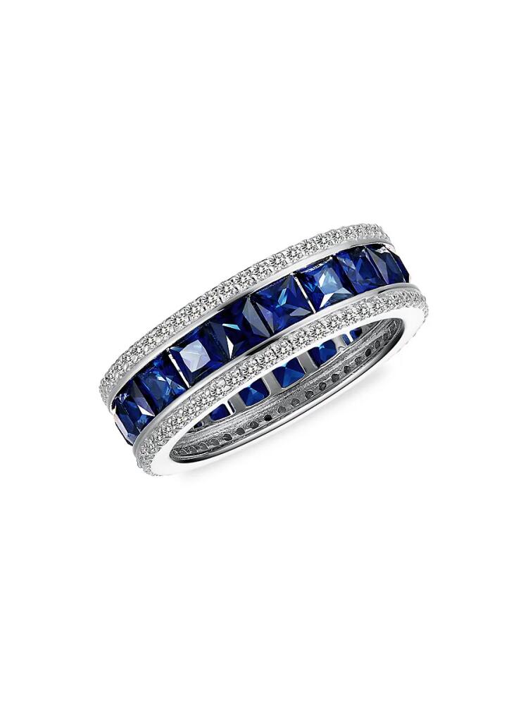 Lafonn Women's Classic Platinum Bonded Sterling Silver, Simulated Diamonds & Lab Grown Sapphire Princess Ring Cover