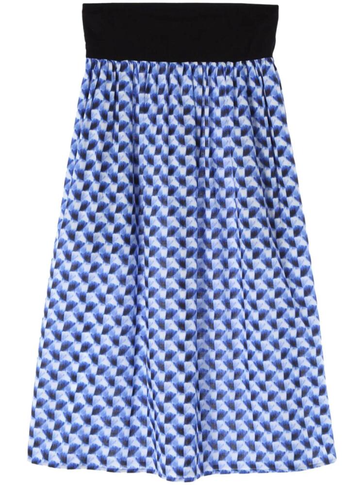 agnès b. geometric-pattern print cotton skirt - Blue Cover