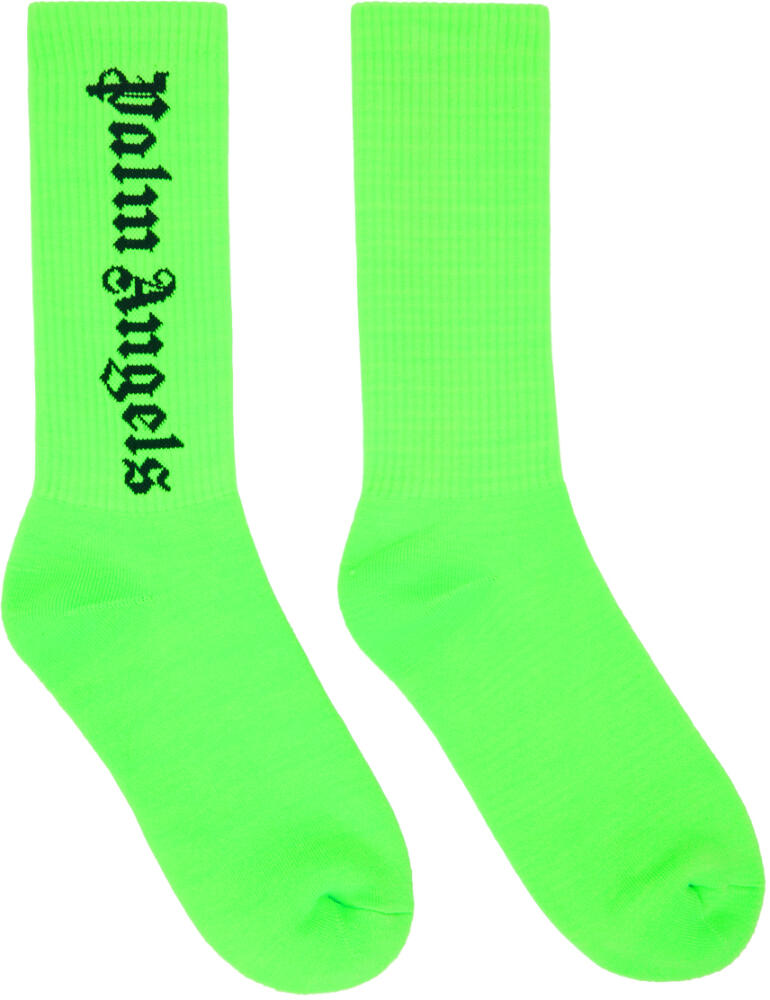 Palm Angels Green Gothic Logo Socks Cover