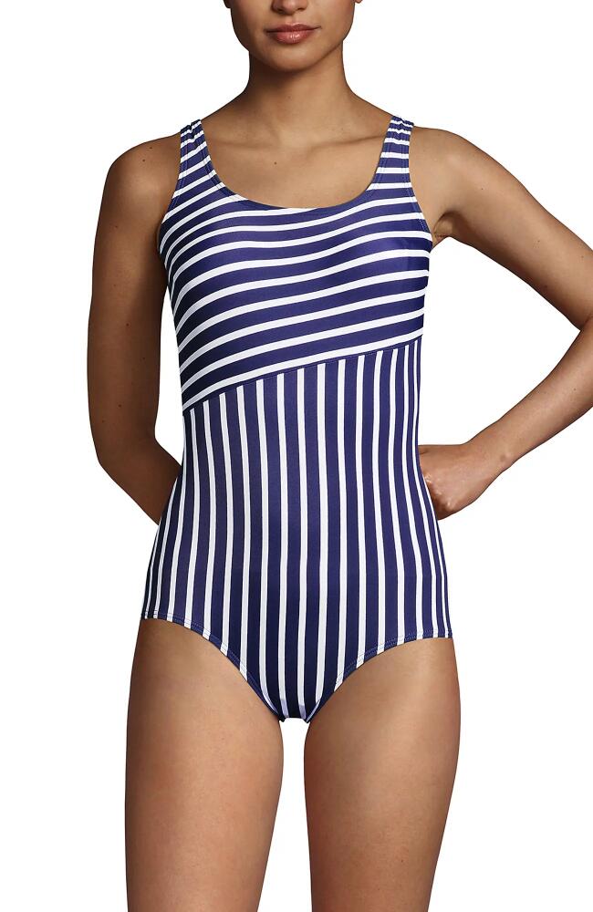 Lands' End Plus Size DD-Cup Chlorine Resistant Scoop Neck Soft Cup Tugless Sporty One Piece Swimsuit in Deep Sea Navy Cover