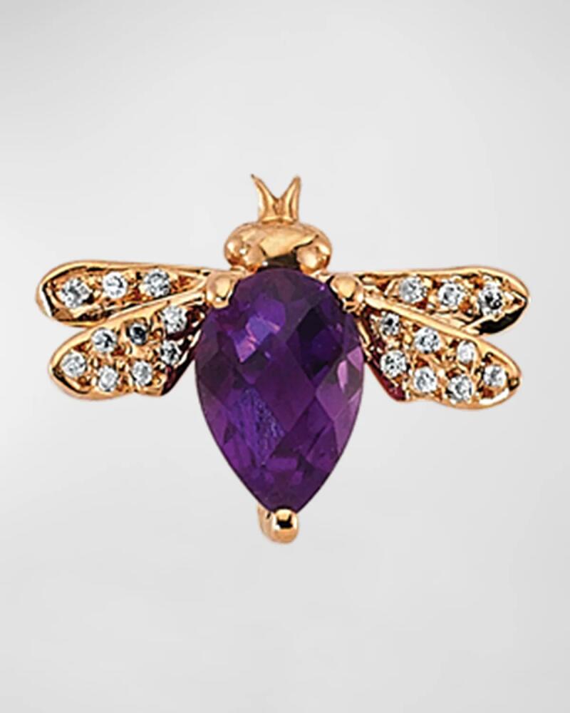 BeeGoddess 14k Rose Gold Amethyst and Diamond Bee Stud Earring, Single Cover