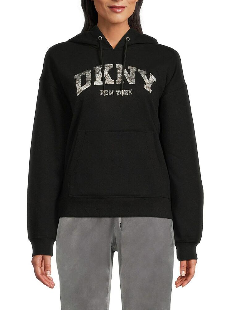 DKNY Sport Women's Logo Graphic Drawstring Hoodie - Black Cover