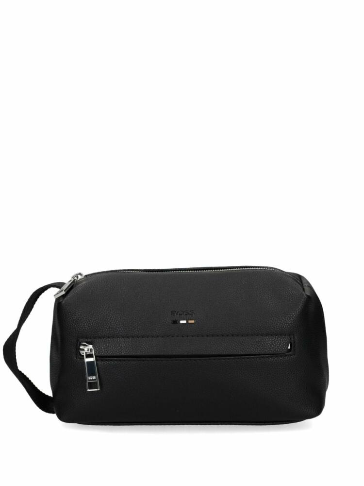 BOSS debossed-logo faux-leather washbag - Black Cover