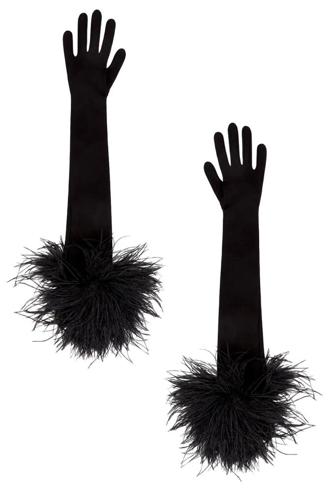 David Koma Feather Long Gloves in Black Cover