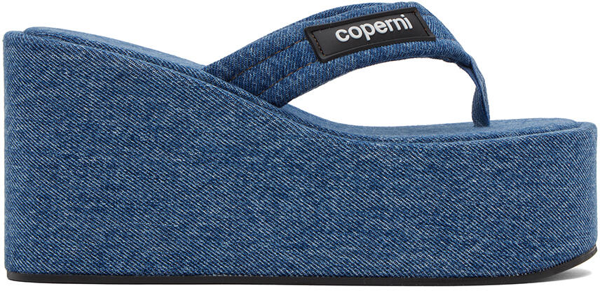 Coperni Blue Denim Branded Wedge Sandals Cover