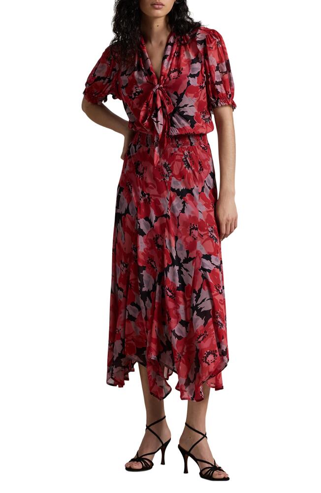 Polo Ralph Lauren Irene Floral Tie Neck Handkerchief Hem Georgette Maxi Dress in 1814 Fall Poppy Cover