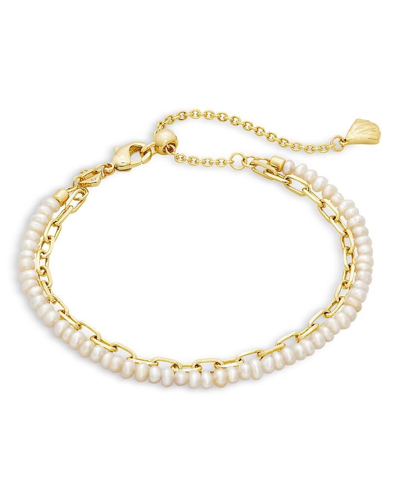 Kendra Scott Lolo Link & Cultured Freshwater Pearl Double Row Slider Bracelet in 14K Gold Plated Cover