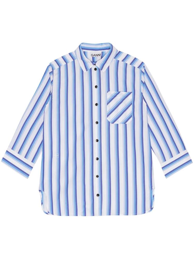 GANNI striped organic cotton shirt - Blue Cover