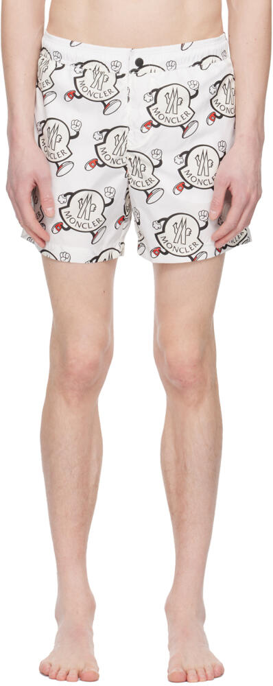 Moncler White Printed Swim Shorts Cover